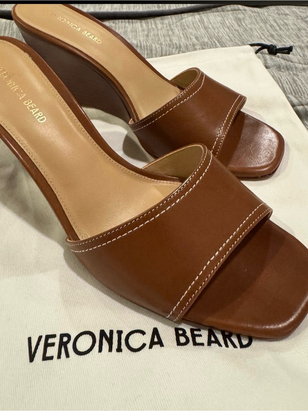 Veronica Beard Brown Ellen Wedge Sandal – Square Toe, Slip-On - Size 8 - Picture 5 of 9